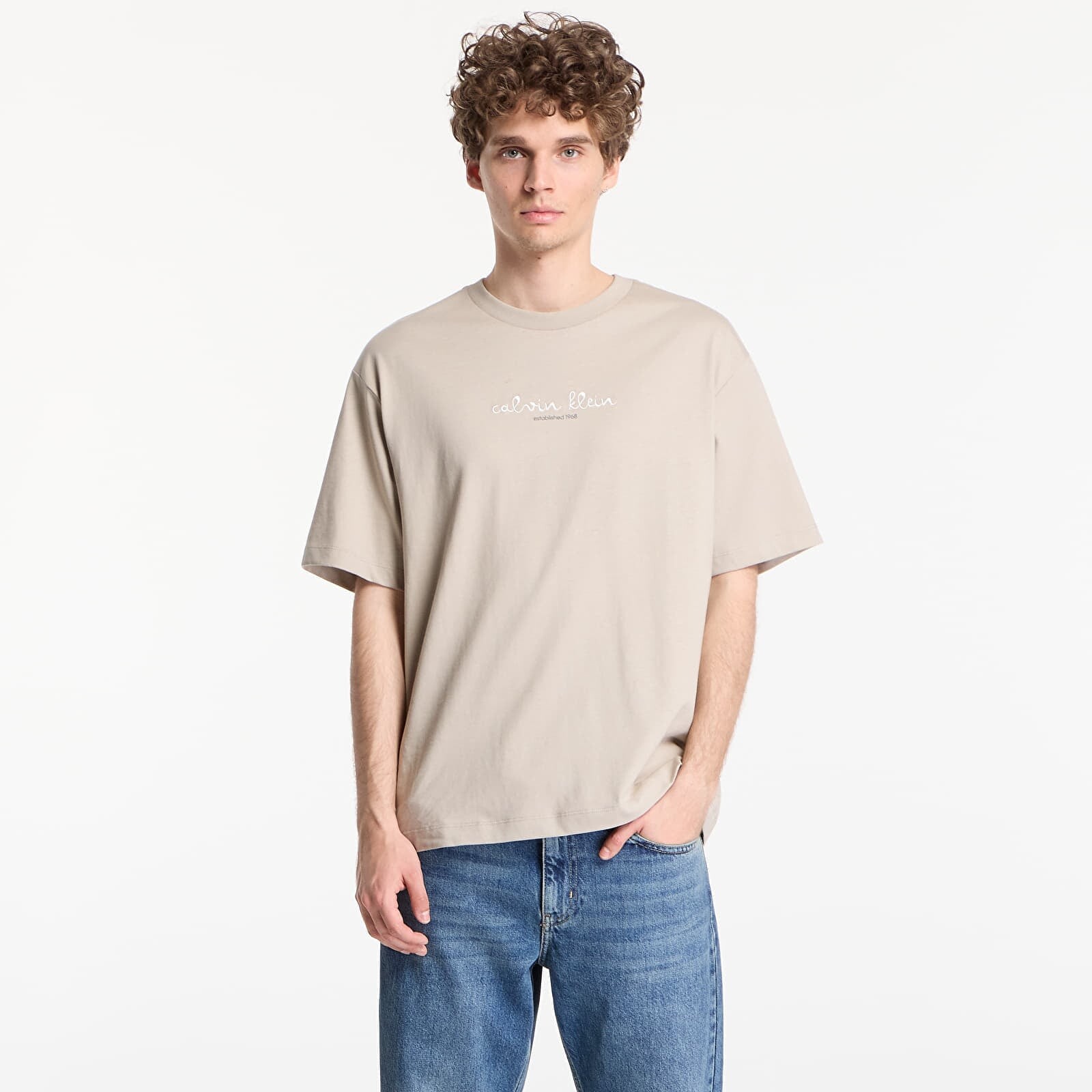 Tričko Calvin Klein Jeans Ss 16S Ck Trvl Lines Graphic Tee Plaza Taupe XL