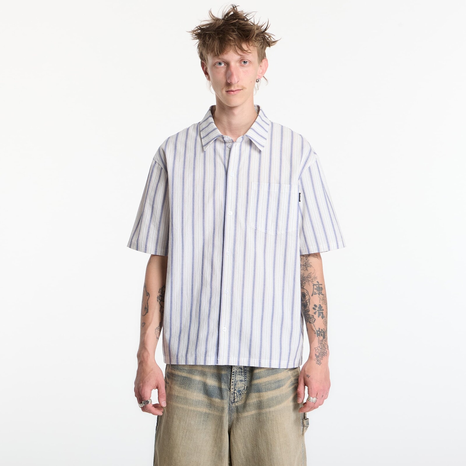 Košeľa Daily Paper Dp Blocked Ss Shirt Blue Wing Teal S