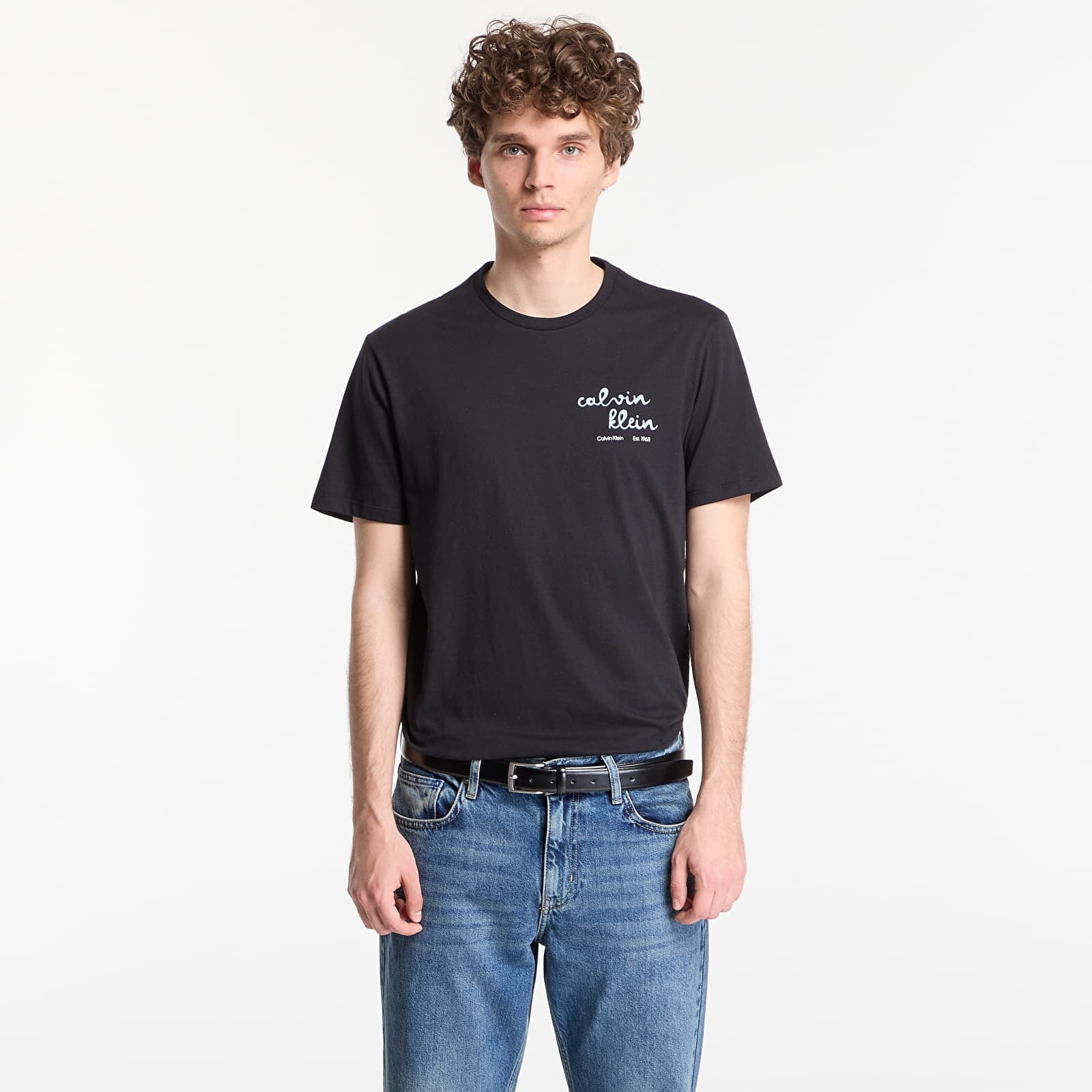 Tričko Calvin Klein Jeans Ss 30S Eu Ck Trvl Lines Seasonal Tee Black L