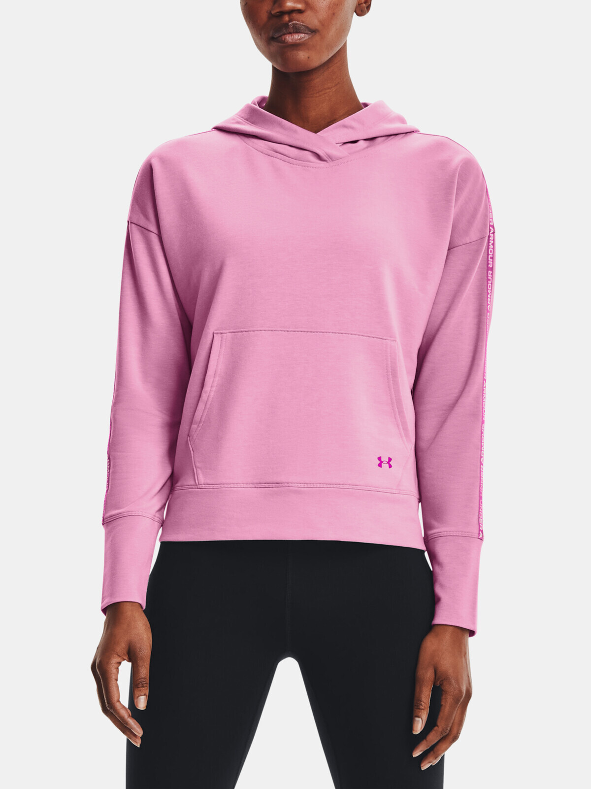 Under Armour MIkina Rival Terry Taped Hoodie-PNK - Women's