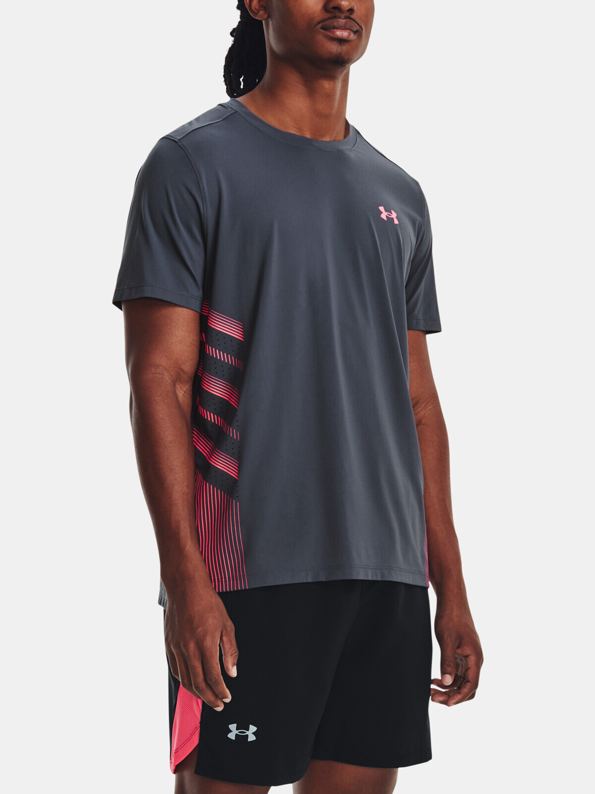Ružovo-šedé pánske športové tričko Under Armour UA ISO-CHILL LASER HEAT SS