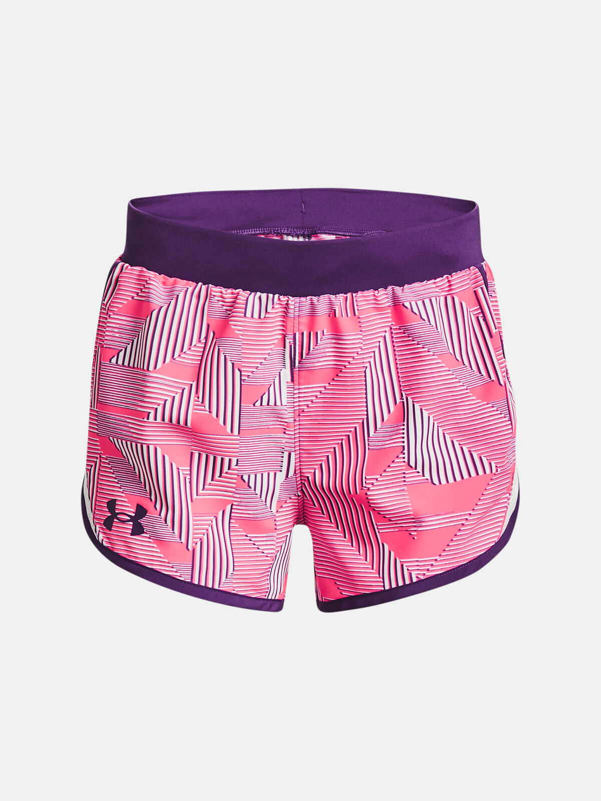 Fialovo-ružové dievčenské vzorované športové šortky Under Armour UA Fly By Printed Short