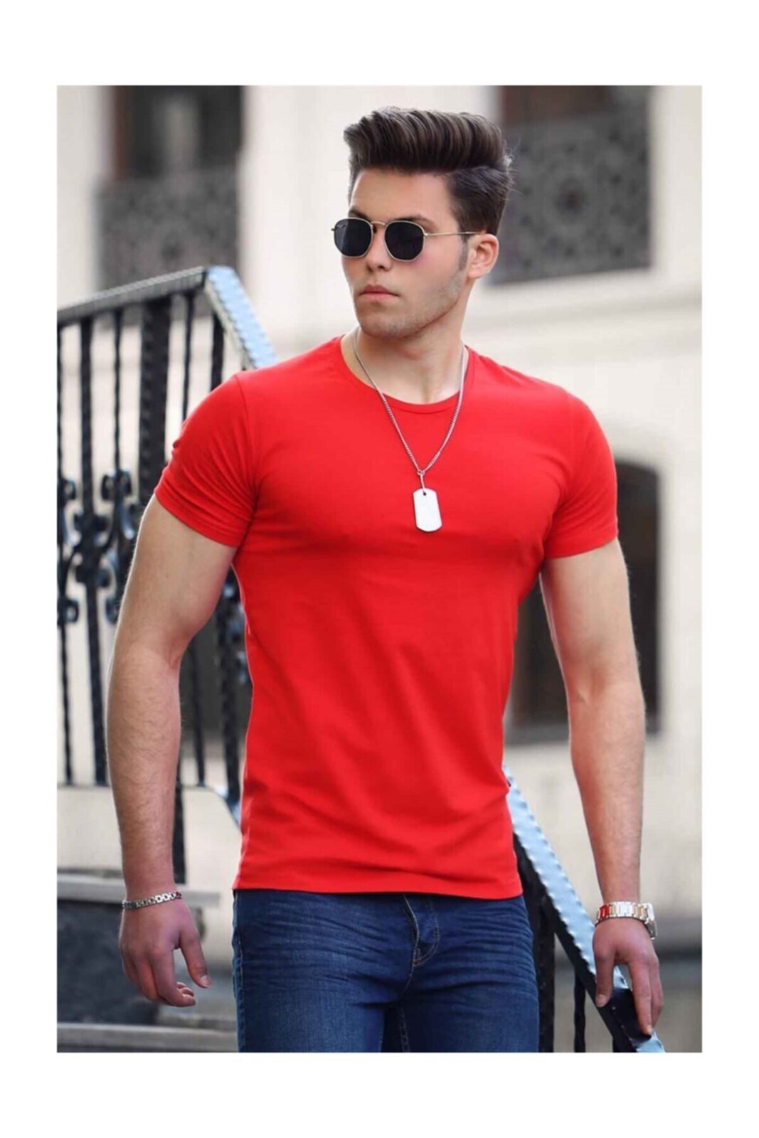 Madmext Men's Crew Neck Red T-Shirt 4552