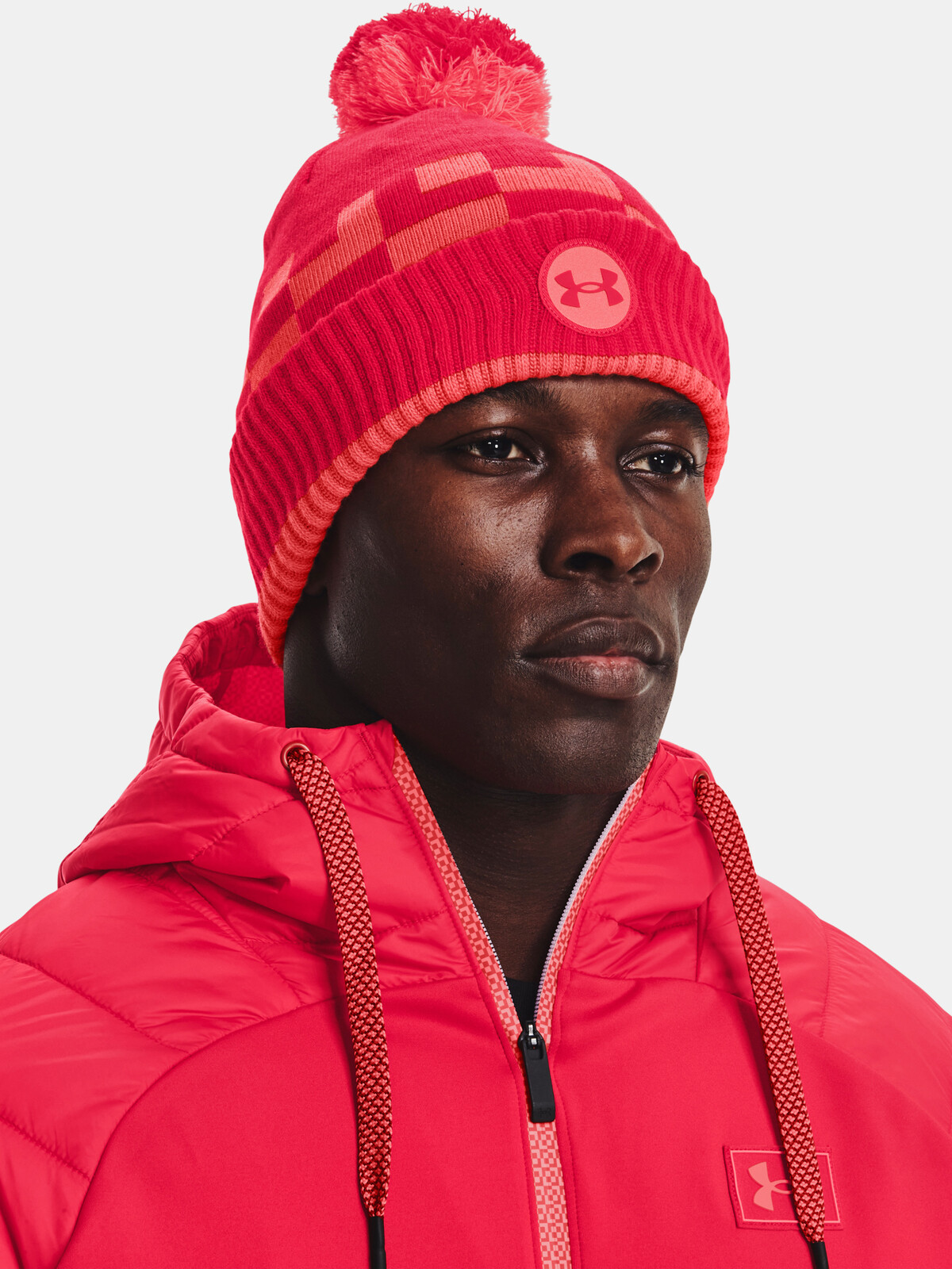 Under Armour Geo Fleece Pom Beanie-RED - Men's