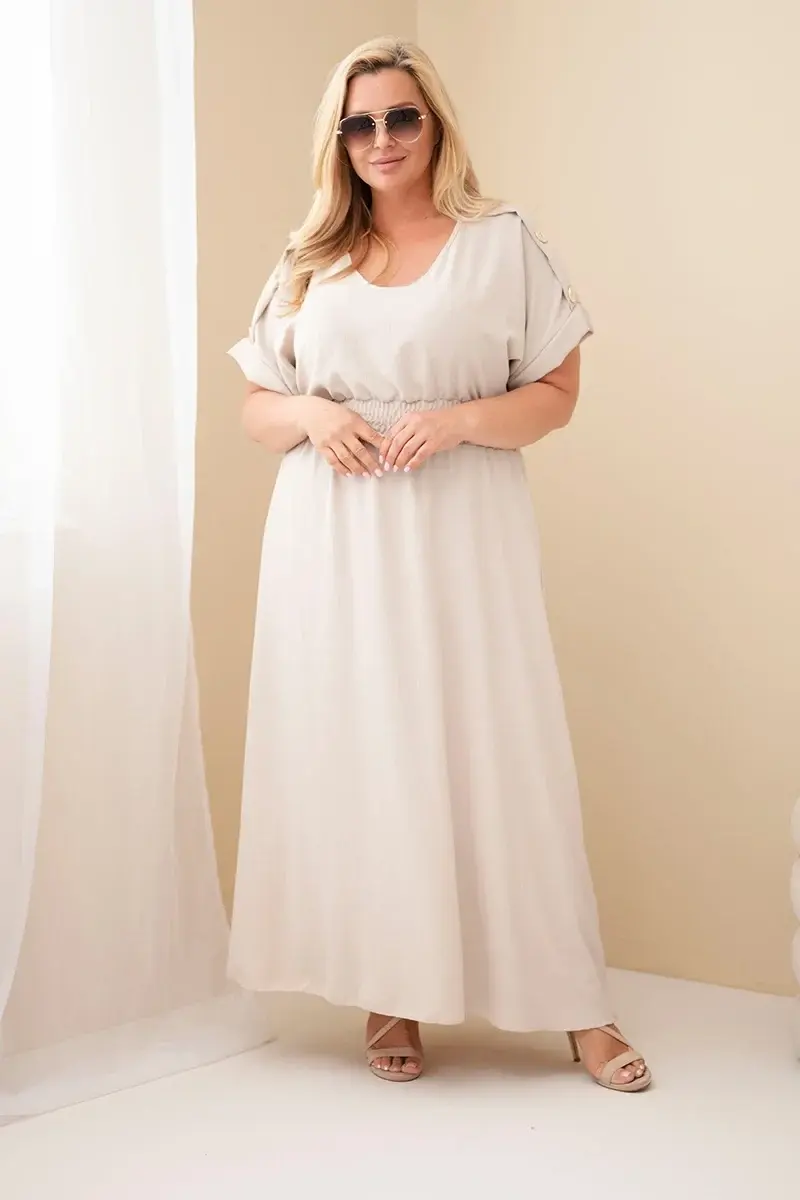 Plus size maxi šaty s riaseným pásom