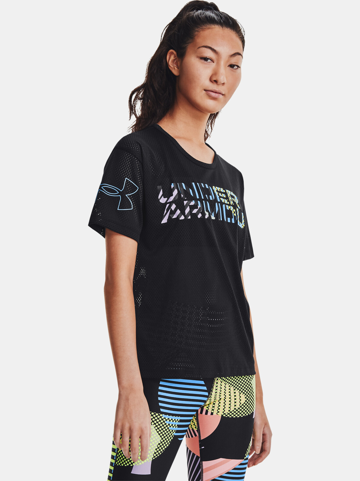 Under Armour UA Mesh Geo Graphic SS-BLK T-Shirt - Ladies