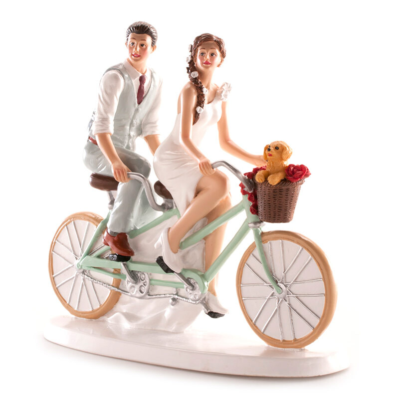Dekora Svadobná dekorácia na tortu - Pár na bicykli 16 × 18 cm