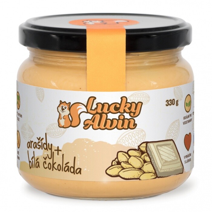 Lucky alvin arašídový krém s čokoládou 330 g - biela čokoláda prešla