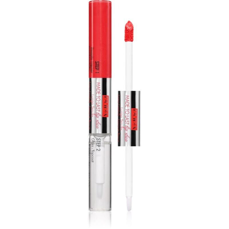 PUPA Milano Made to Last Lip Duo dlhotrvajúci tekutý rúž s leskom odtieň 001 - Hot Coral 2x4 ml