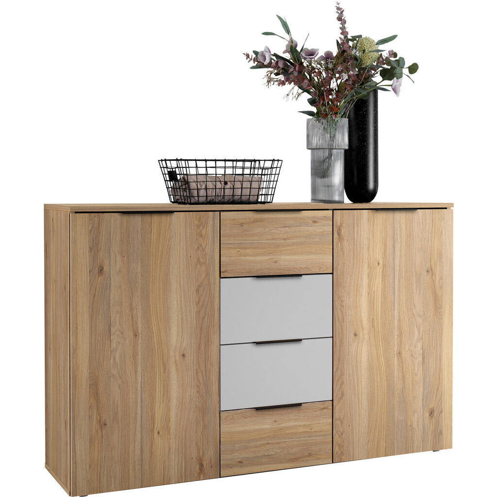 Carryhome ŠIROKÁ KOMODA, biela, farba duba, 135/89/40 cm