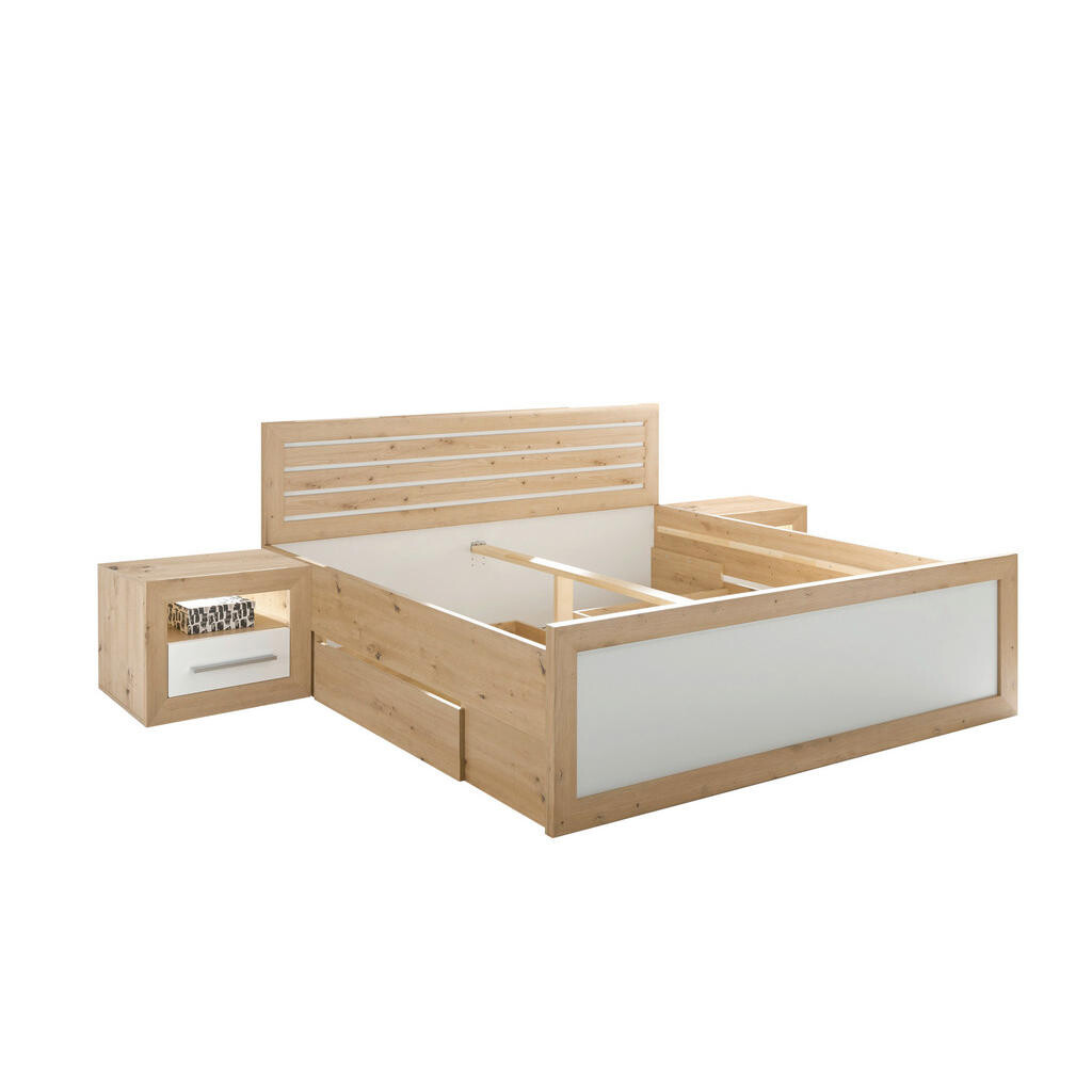 Carryhome POSTEĽ S NOČNÝMI STOLÍKMI, 180/200 cm, biela, dub artisan