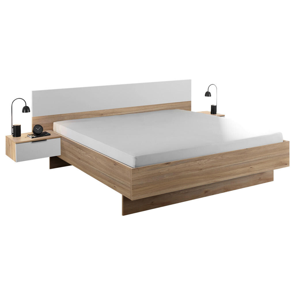Carryhome POSTEĽ S NOČNÝMI STOLÍKMI, 180/200 cm, biela, farba duba
