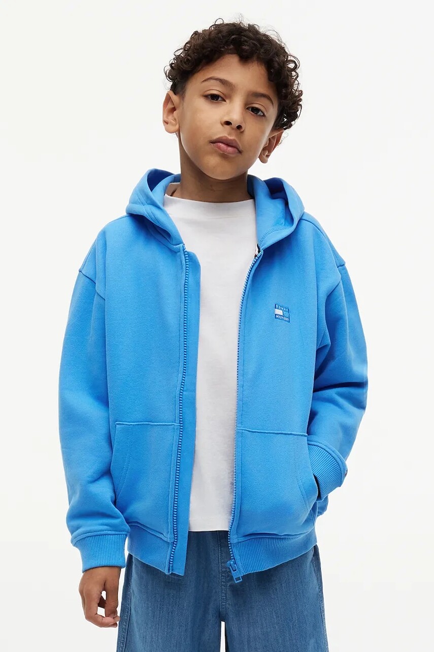 Tommy Hilfiger mikina na zips s kapucňou detská bavlnená