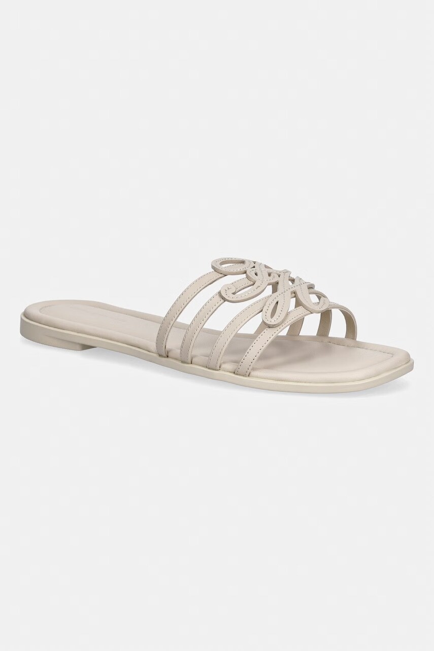 Tommy Hilfiger šľapky s otvorenými prstami dámske kožené TH SCRIPT FLAT MULE LTH