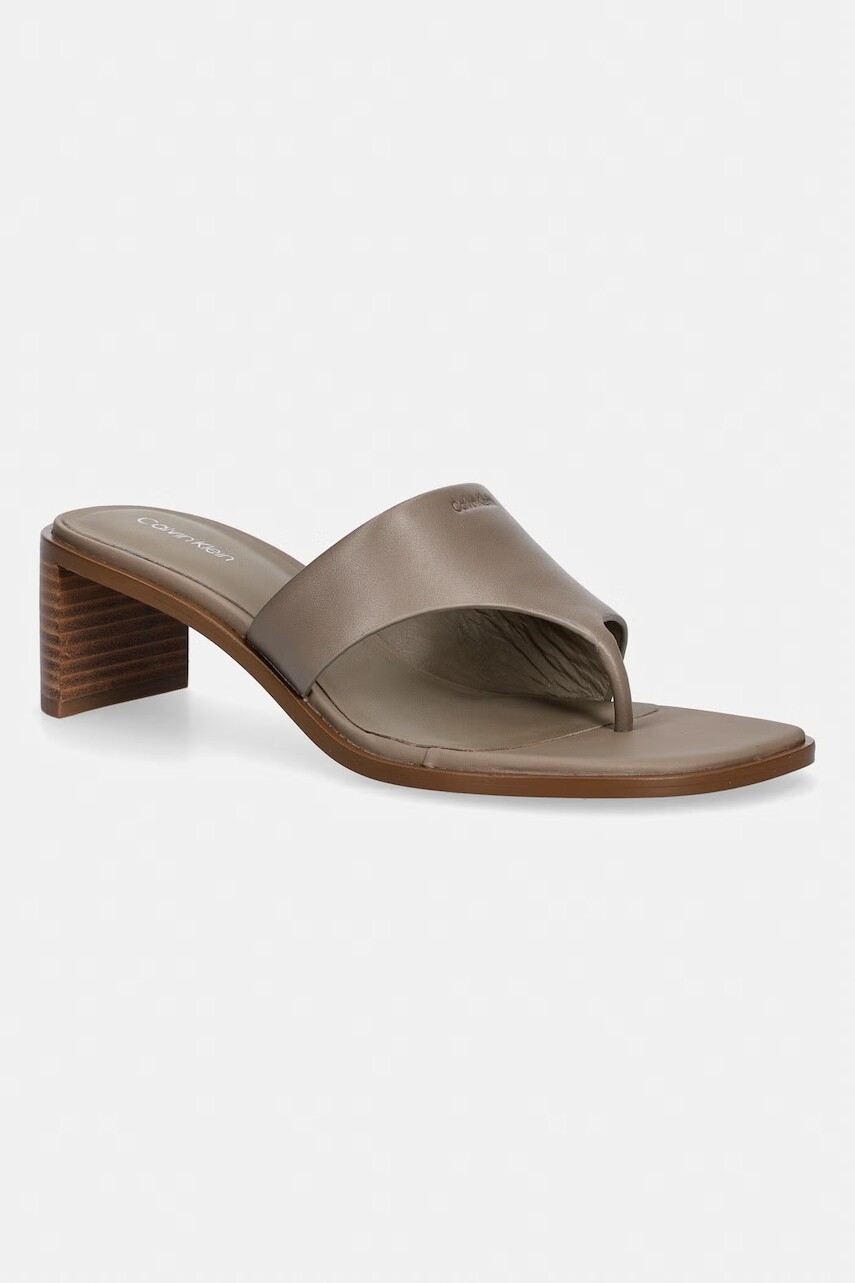 Calvin Klein šľapky dámske kožené BLOCK HEEL SNDL THONG LTH
