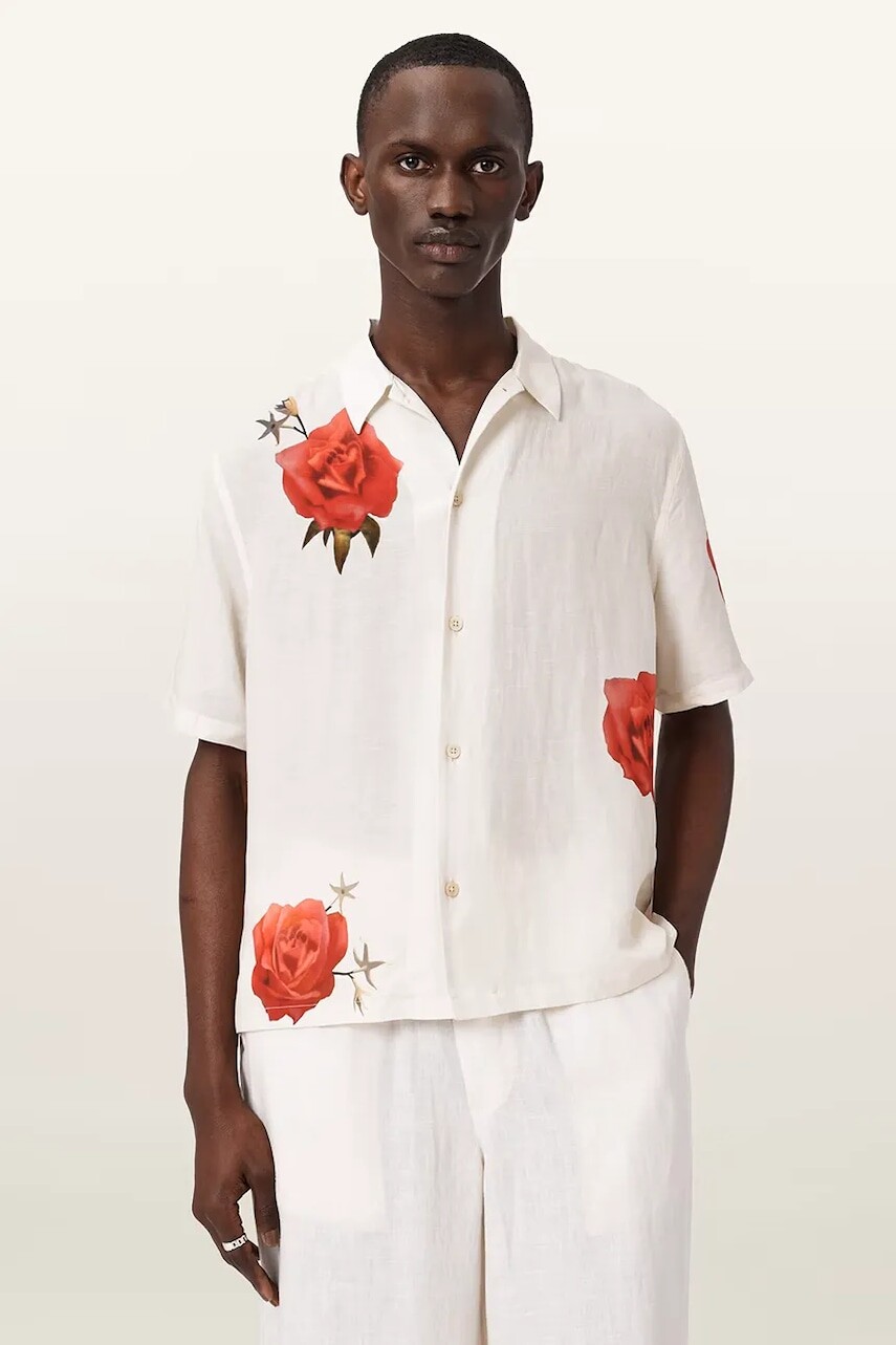 AllSaints košeľa pánska s ľanom FLEUR