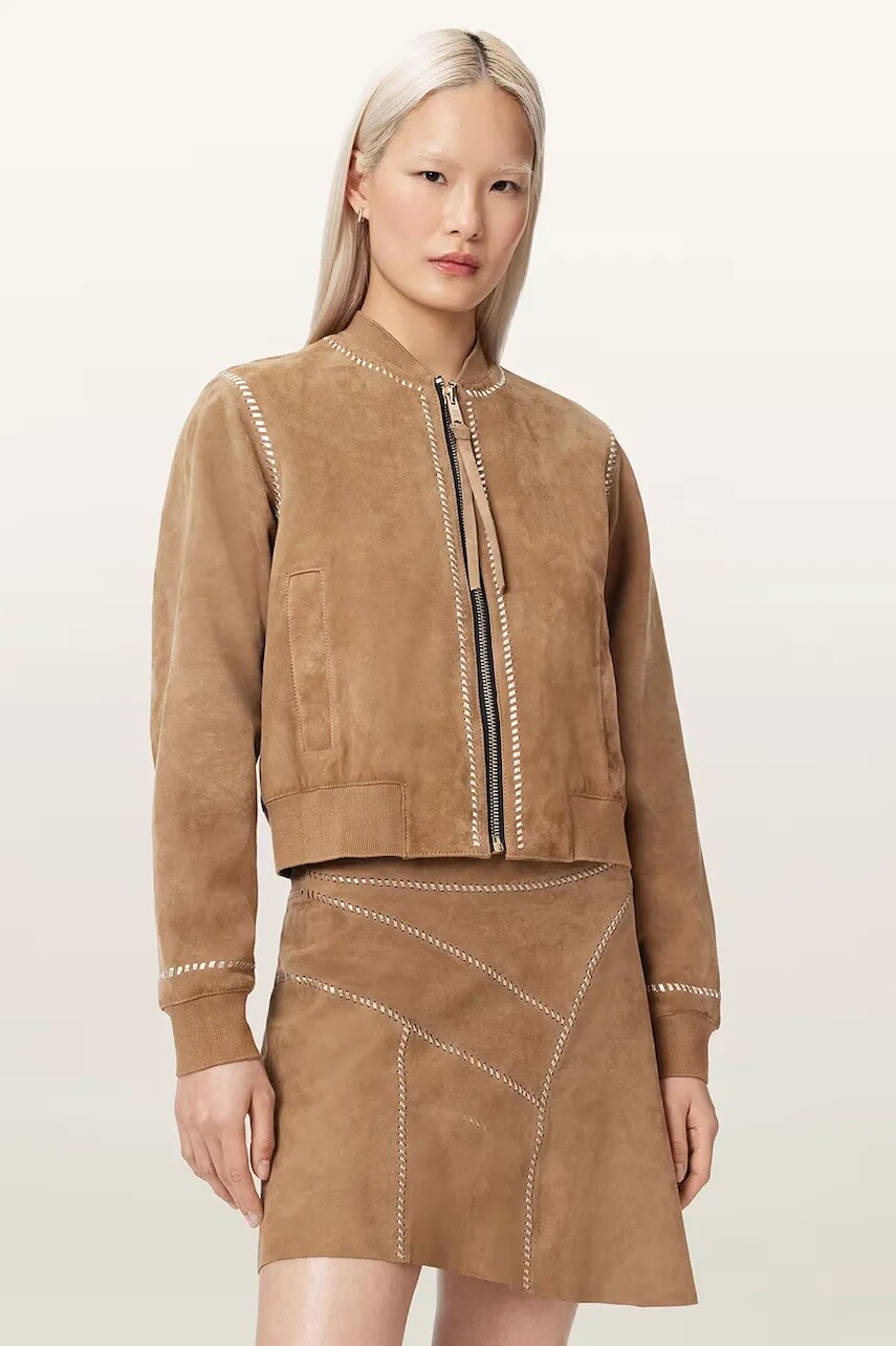 AllSaints Bunda bomber dámska semišová ORTEN