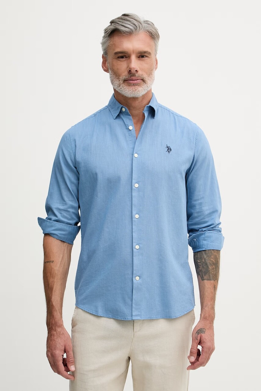 U.S. Polo Assn. košeľa pánska s bavlnou LINEN BLEND LS
