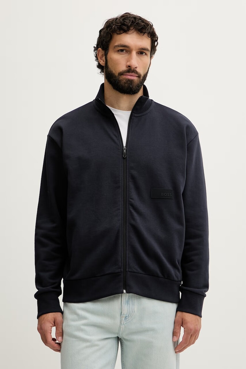 BOSS Green mikina na zips pánska s bavlnou SW_Collar Full Zip