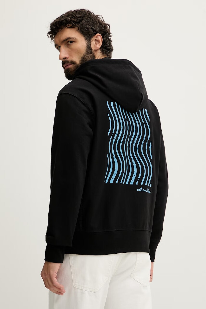Calvin Klein Jeans mikina na zips s kapucňou pánska s bavlnou