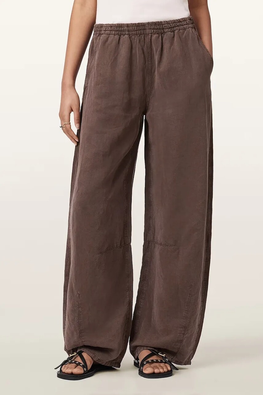 AllSaints nohavice wide leg dámske s prímesou ľanu JETT