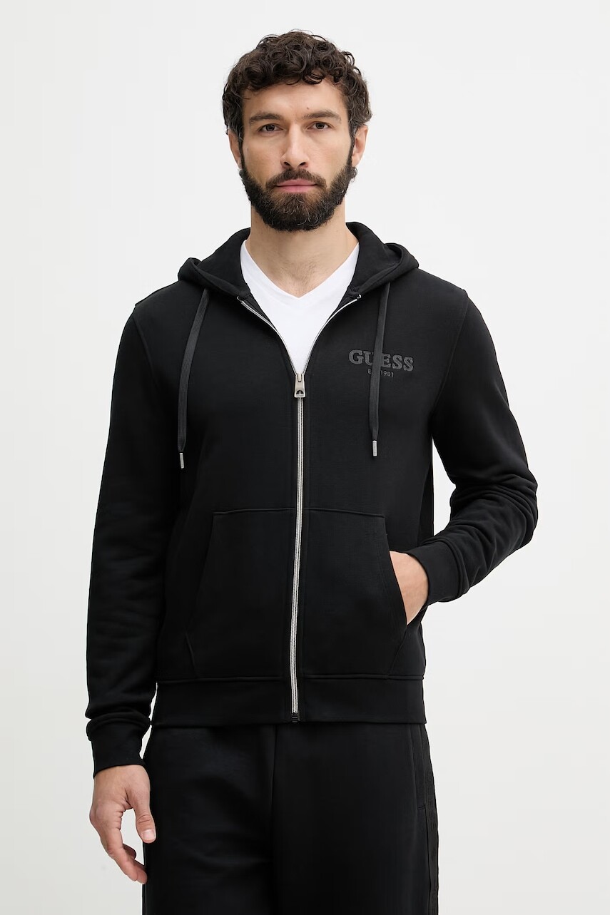 Guess mikina na zips s kapucňou pánska s bavlnou