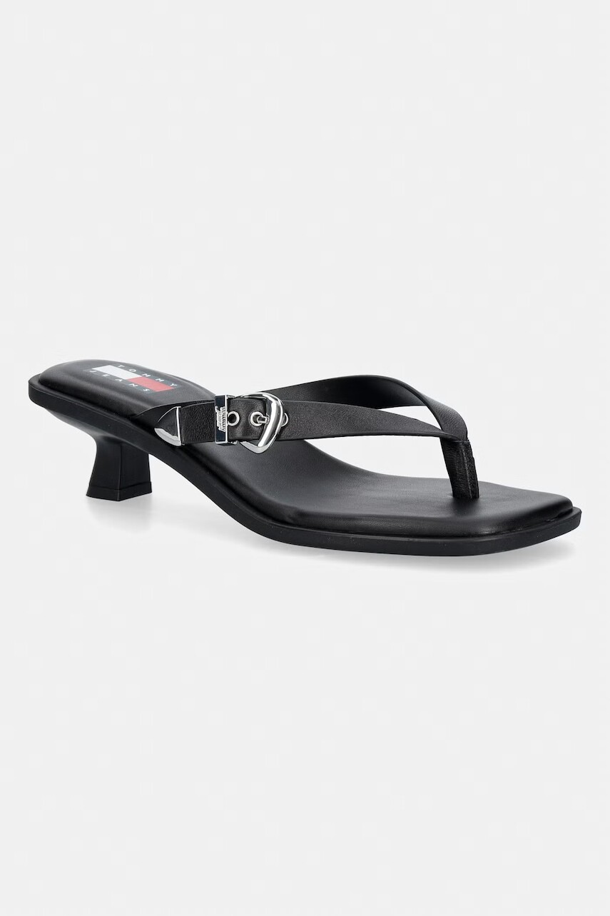 Tommy Jeans šľapky dámske kožené TJW KITTEN HEEL LEATHER SANDALS