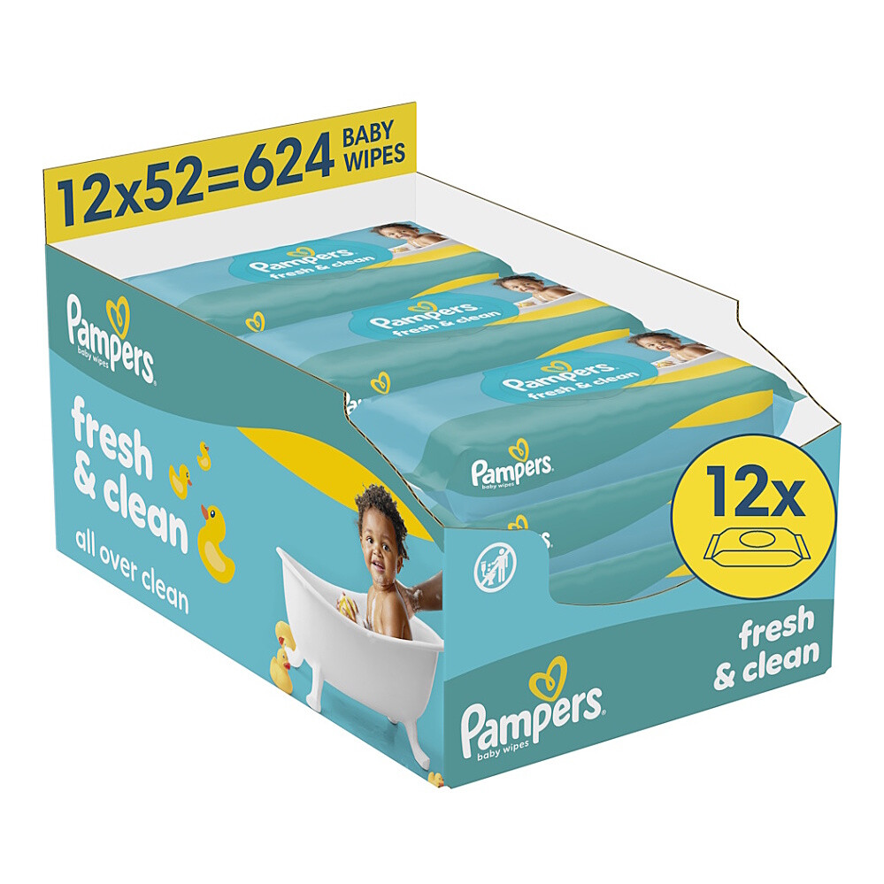 PAMPERS Fresh clean detské vlhčené obrúsky plastic free 12 x 52 kusov