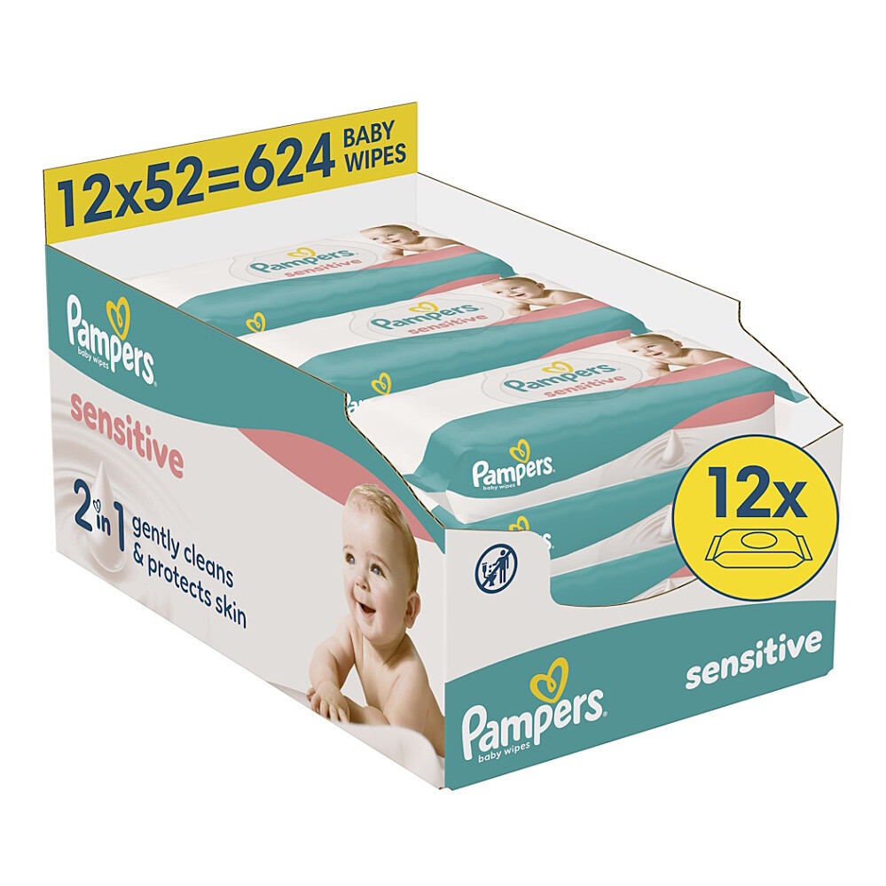 PAMPERS Sensitive detské vlhčené obrúsky plastic free 12 x 52 kusov