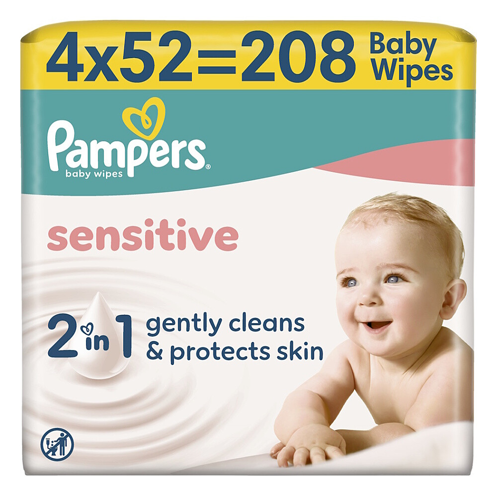 PAMPERS Sensitive vlhčené obrúsky zero plastic 4 x 52 kusov