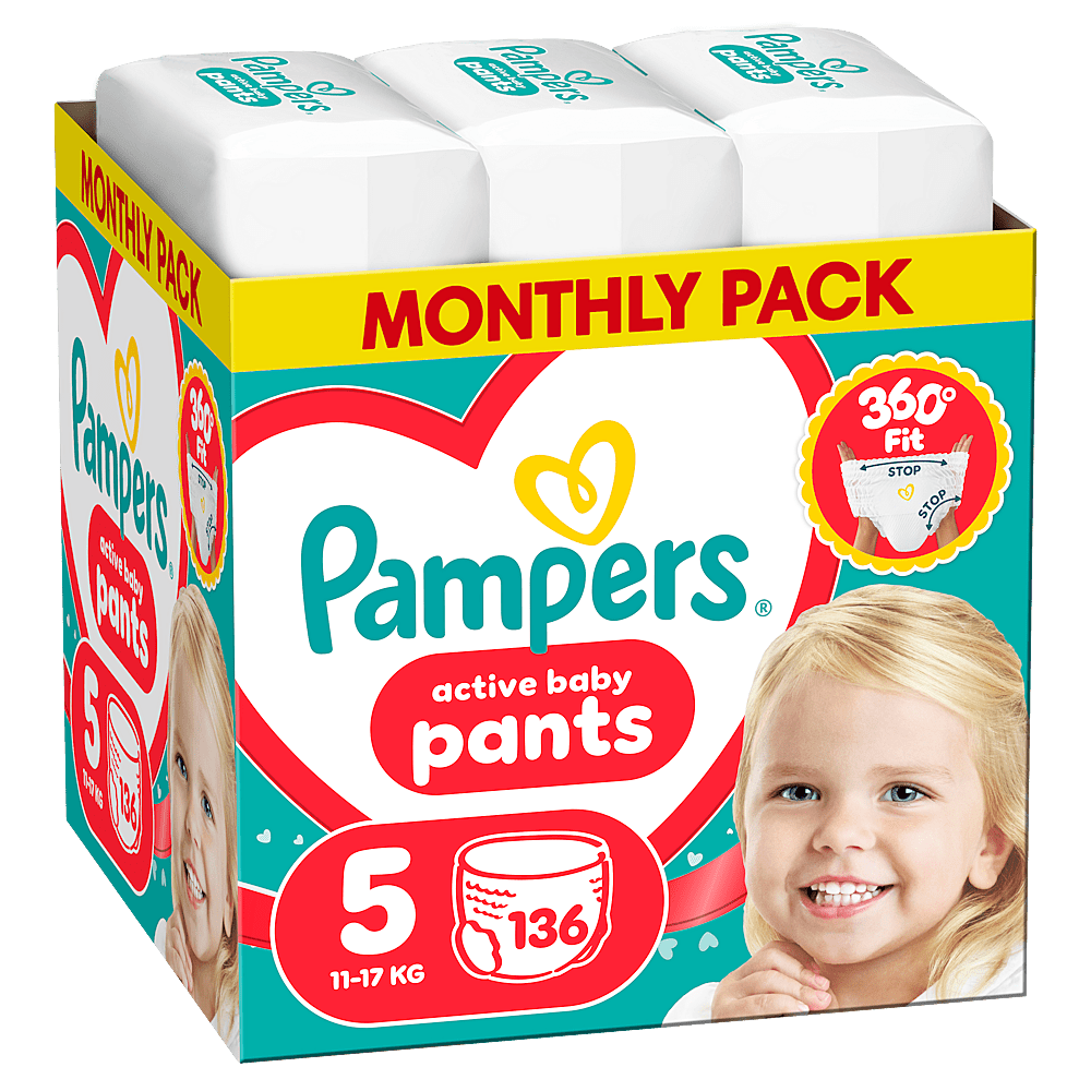 PAMPERS Active baby 5 plienkové nohavičky 11-17 kg 136 kusov