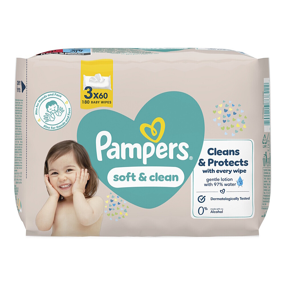 PAMPERS Soft clean detské vlhčené obrúsky 3 x 60 kusov