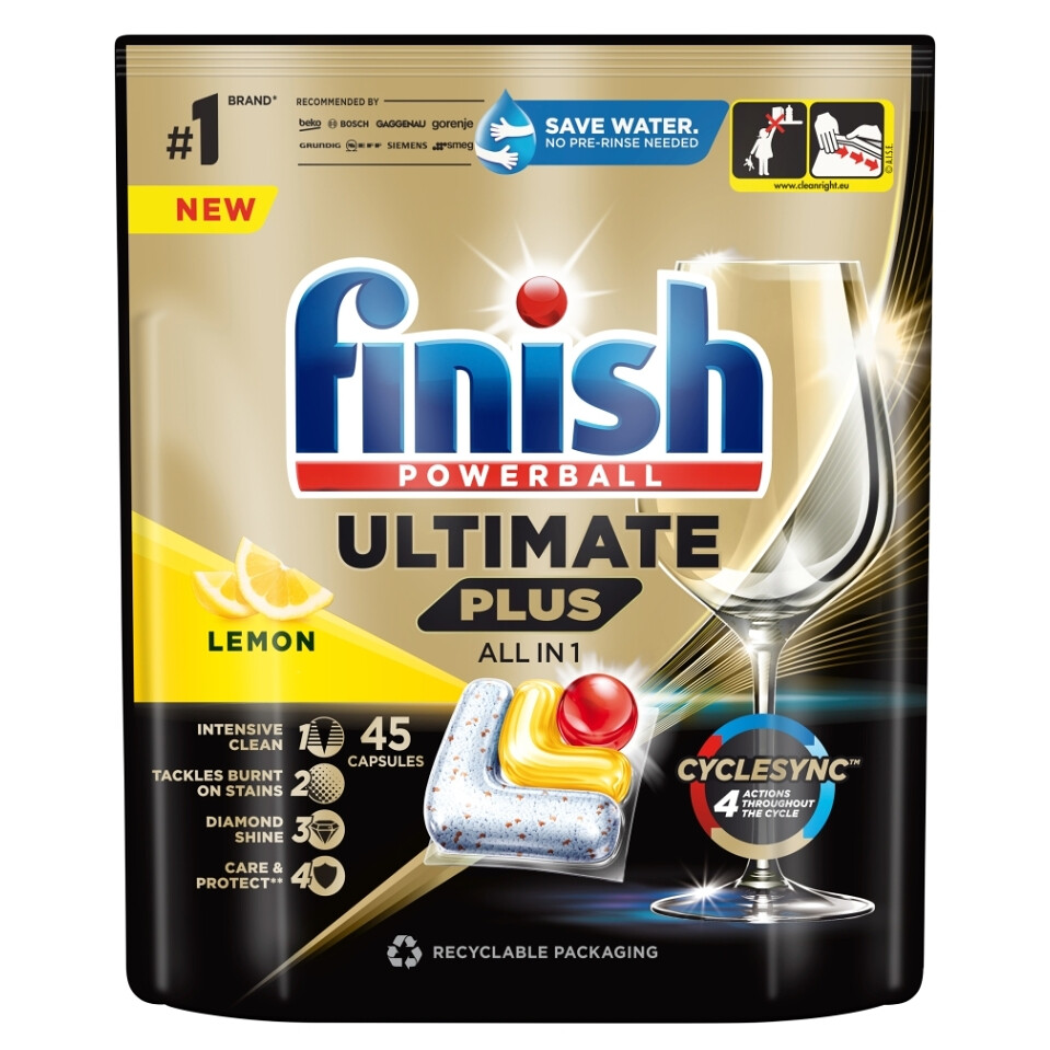 FINISH Ultimate Plus All in 1 Kapsule do umývačky riadu Lemon Sparkle 45 ks