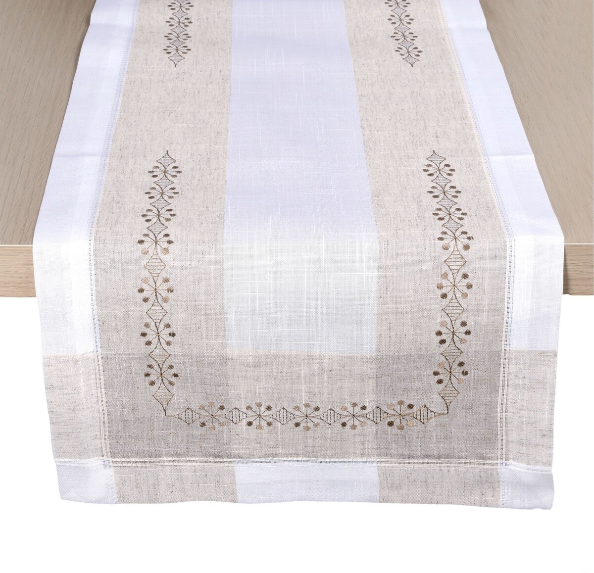 Obrus celoročný, Elegantný hnedý ornament vyšívaný, bielo béžový 85 x 85 cm