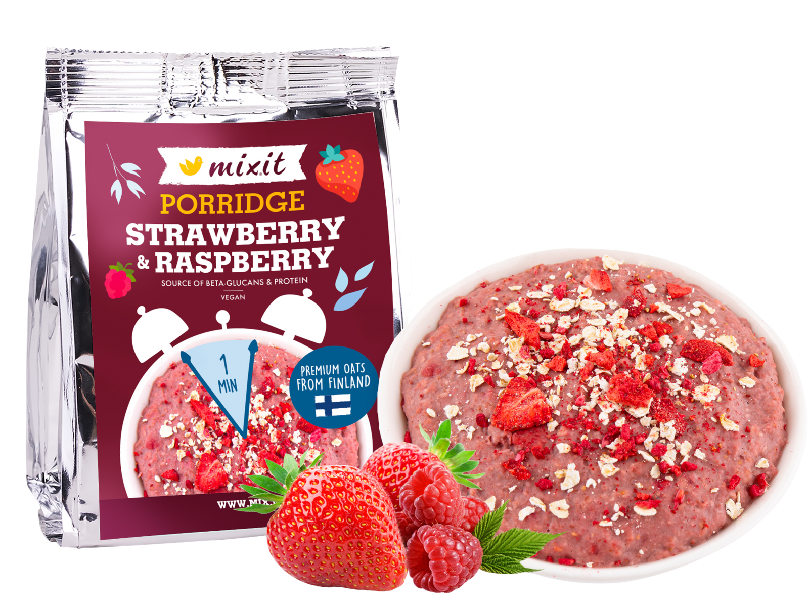 MIXIT Minútová ovsená kaša do vrecka - Jahoda a malina 60 g