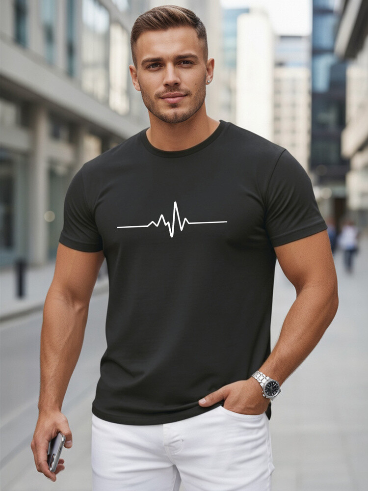 Bawełniany t-shirt męski z linią EKG czarny Dstreet NX5098R
