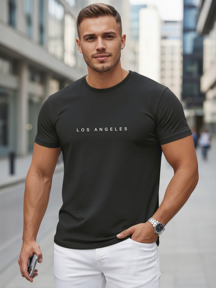 T-shirt bawełniany męski z napisem Los Angeles czarny Dstreet NX5099R
