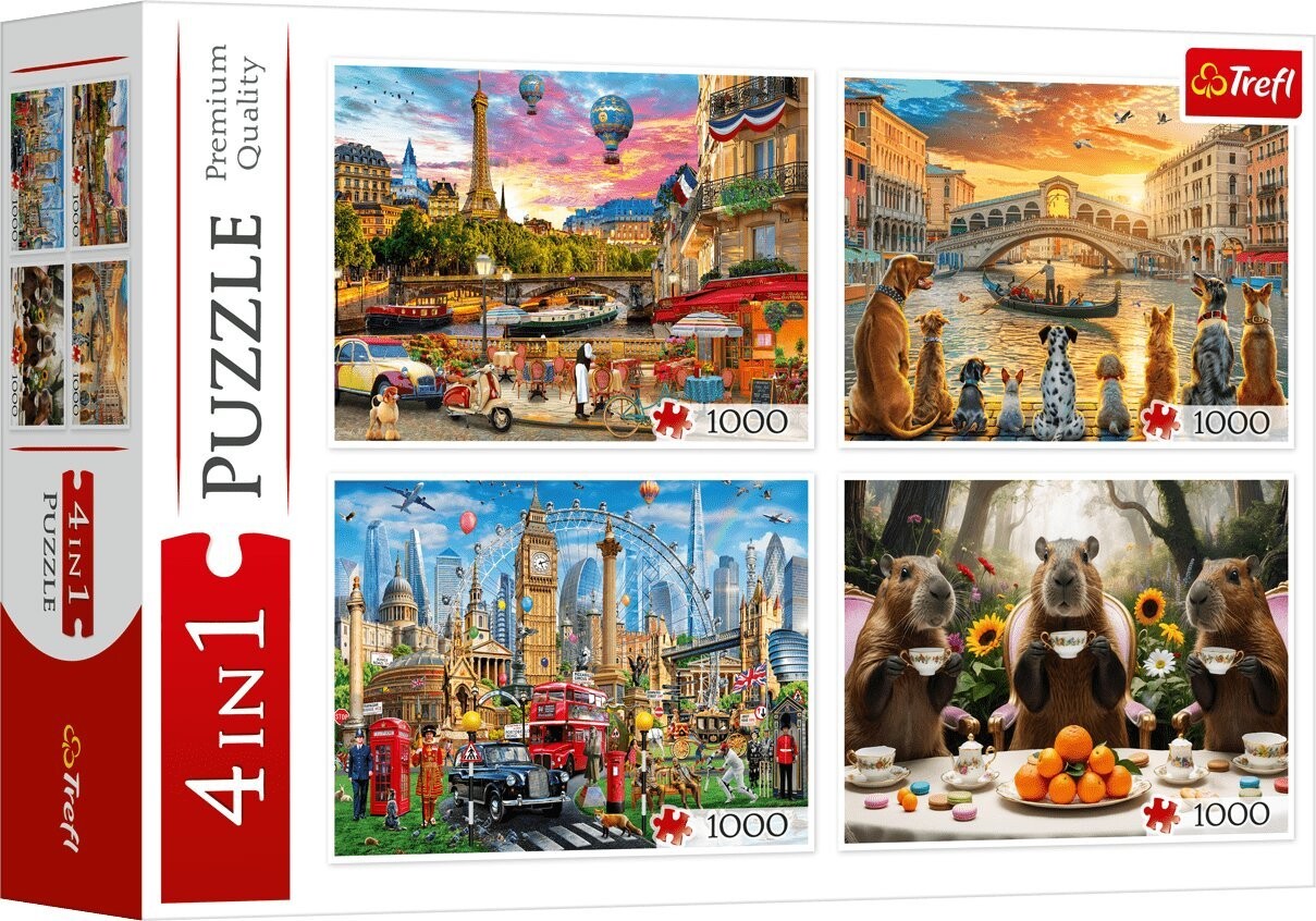 TREFL Puzzle Maľované mestá a Kapybary 4× 1000 dielikov
