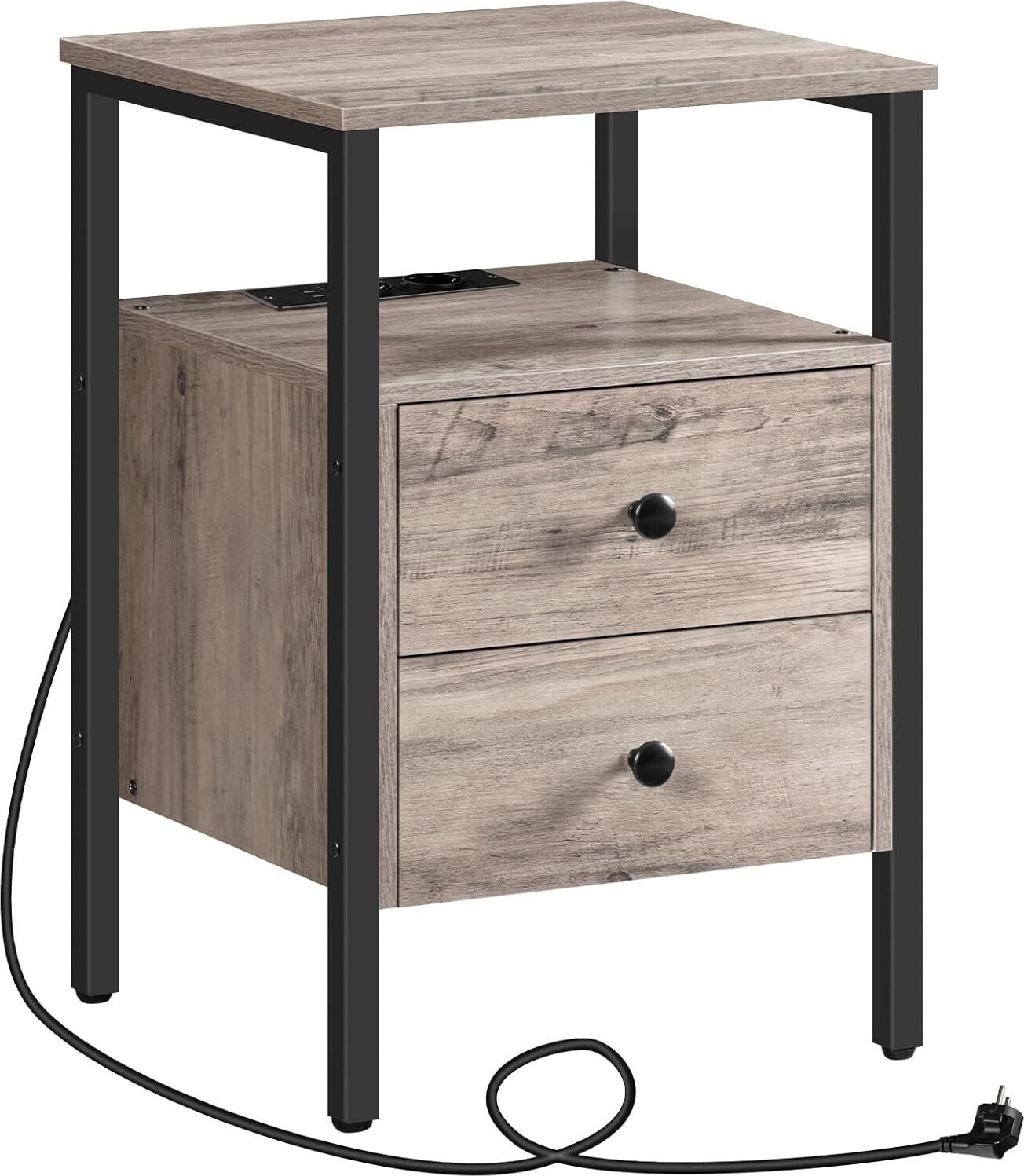 Songmics Vasagle Jungo Noční stolek s nabíjecí stanicí 40 cm, šedý/černý