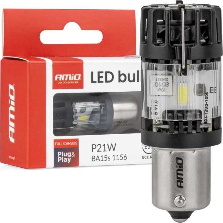 AMIO LED žiarovka 12 V 21 W BA15s číra FULL CANBUS