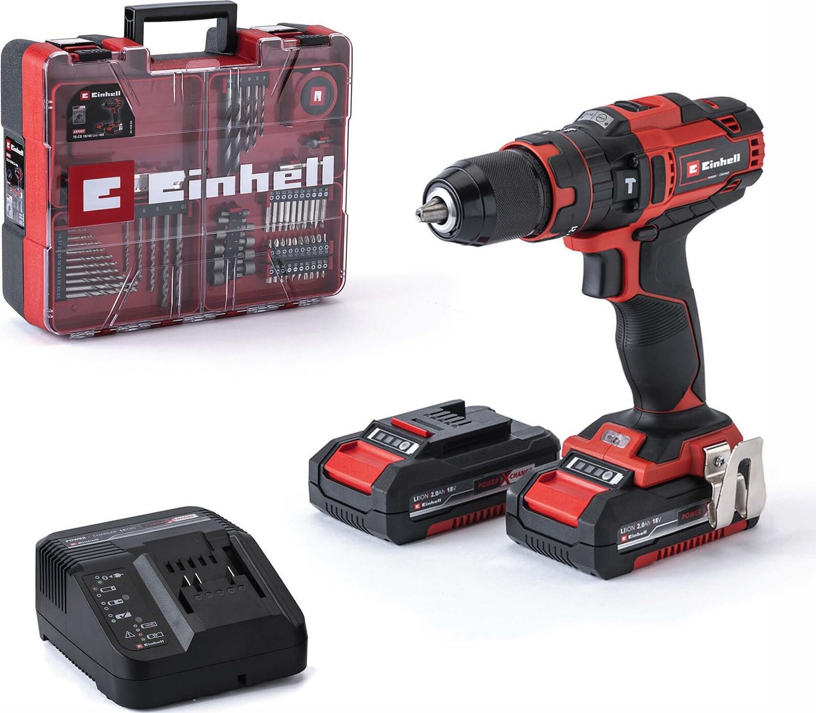 EINHELL Vŕtačka AKU s príklepom TE-CD 18/40 Li-i + 64 ks príslušenstva, 4513992 (2× 2 Ah)