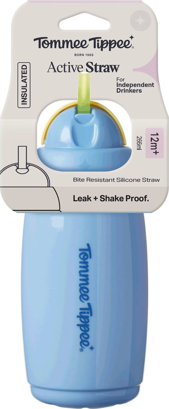 Tommee Tippee Active hrneček s brčkem, 266 ml, 12m+, modrý