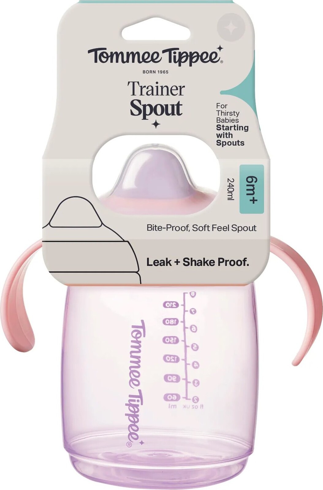 Tommee Tippee tréninkový hrneček se savičkou, 240 ml, 6m+, růžový