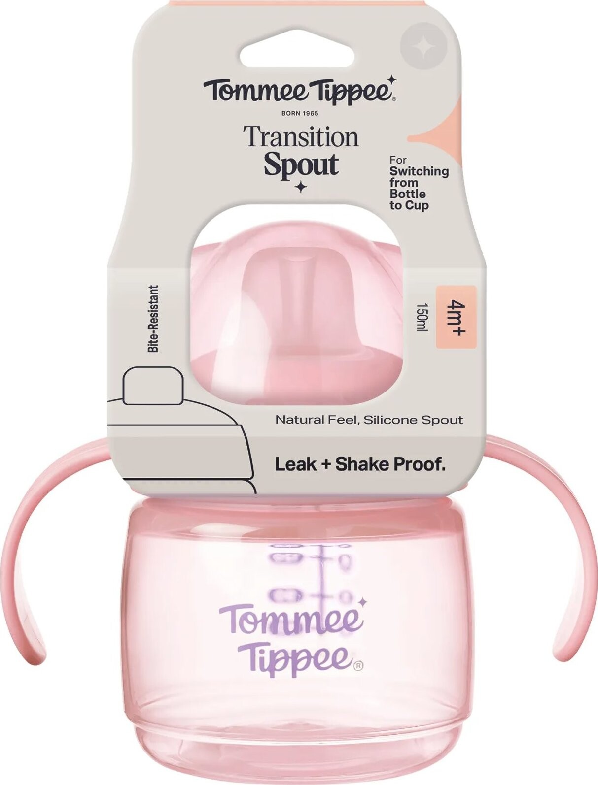 Tommee Tippee Transition netečúci hrnček s náustkom, 150 ml, 4m +, ružový