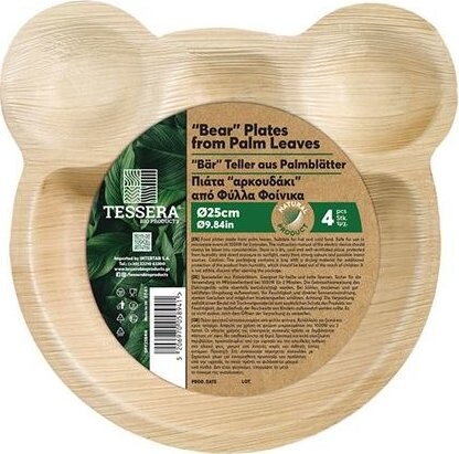 Intertan SA Tessera Guľaté taniere z palmového listu Medvedík 25 cm, 4 ks