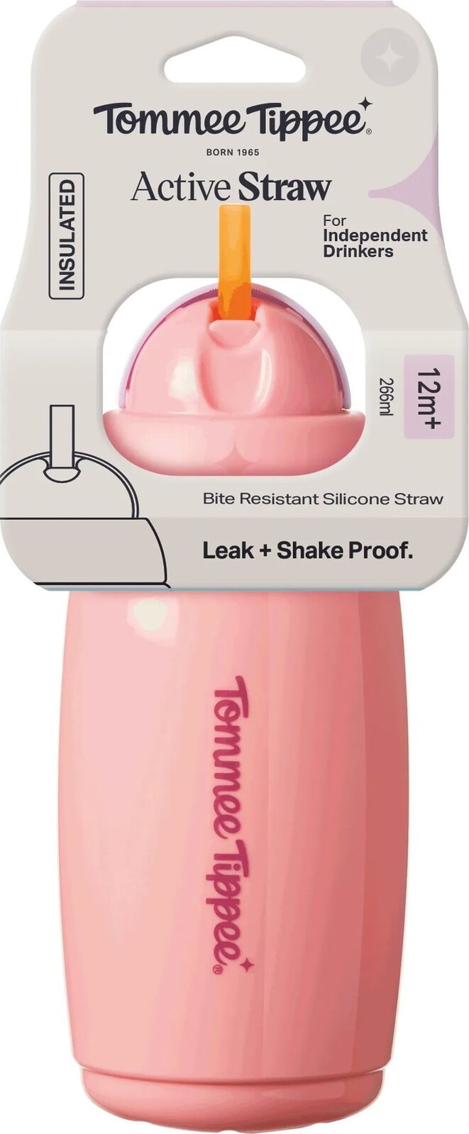 Tommee Tippee Active hrneček s brčkem, 266 ml, 12m+, růžový