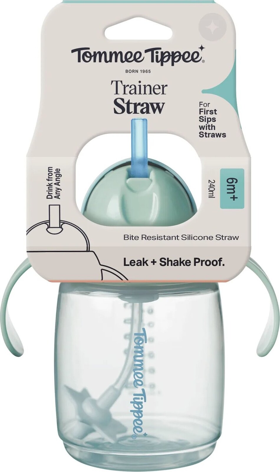 Tommee Tippee tréninkový netekoucí hrneček s brčkem a závažím, 240 ml, 6m+, zelený