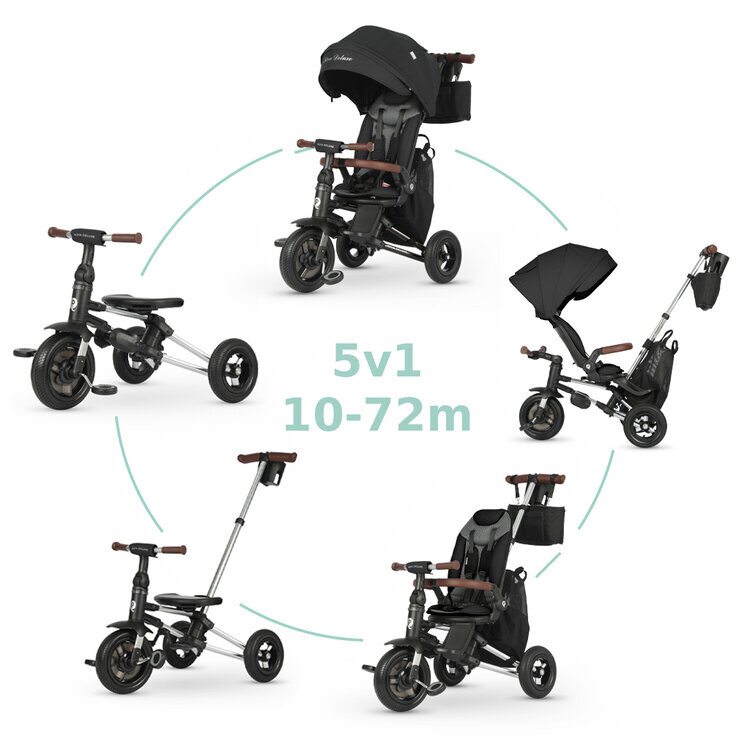 QPLAY Trojkolka Nova Deluxe 5v1 Black, 10-72 mesiacov