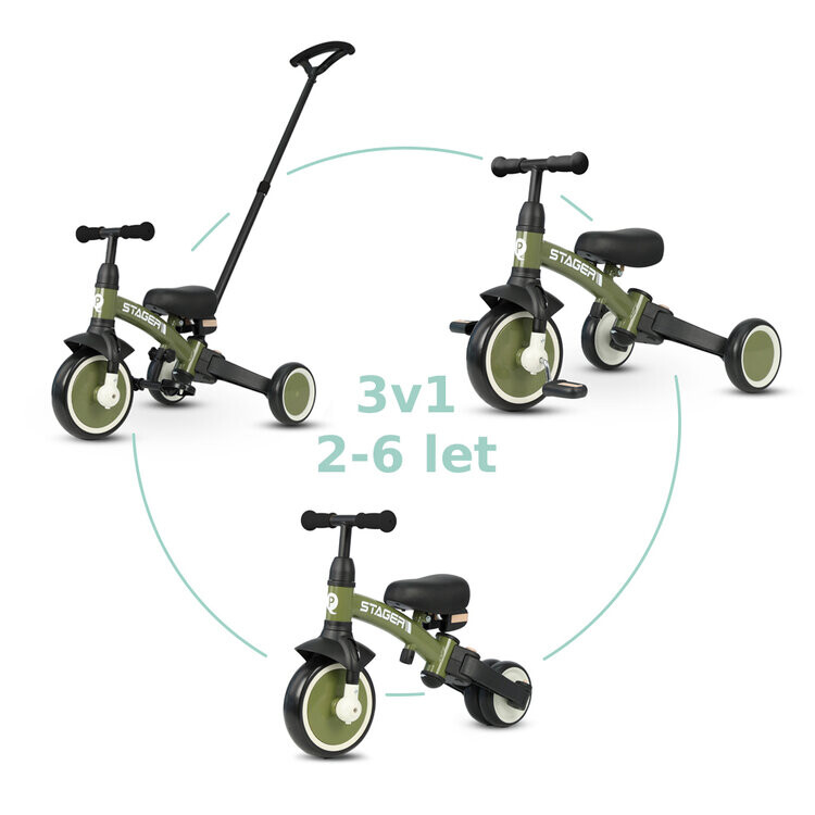 QPLAY Trojkolka Stager 3v1 Green, 2-6 rokov