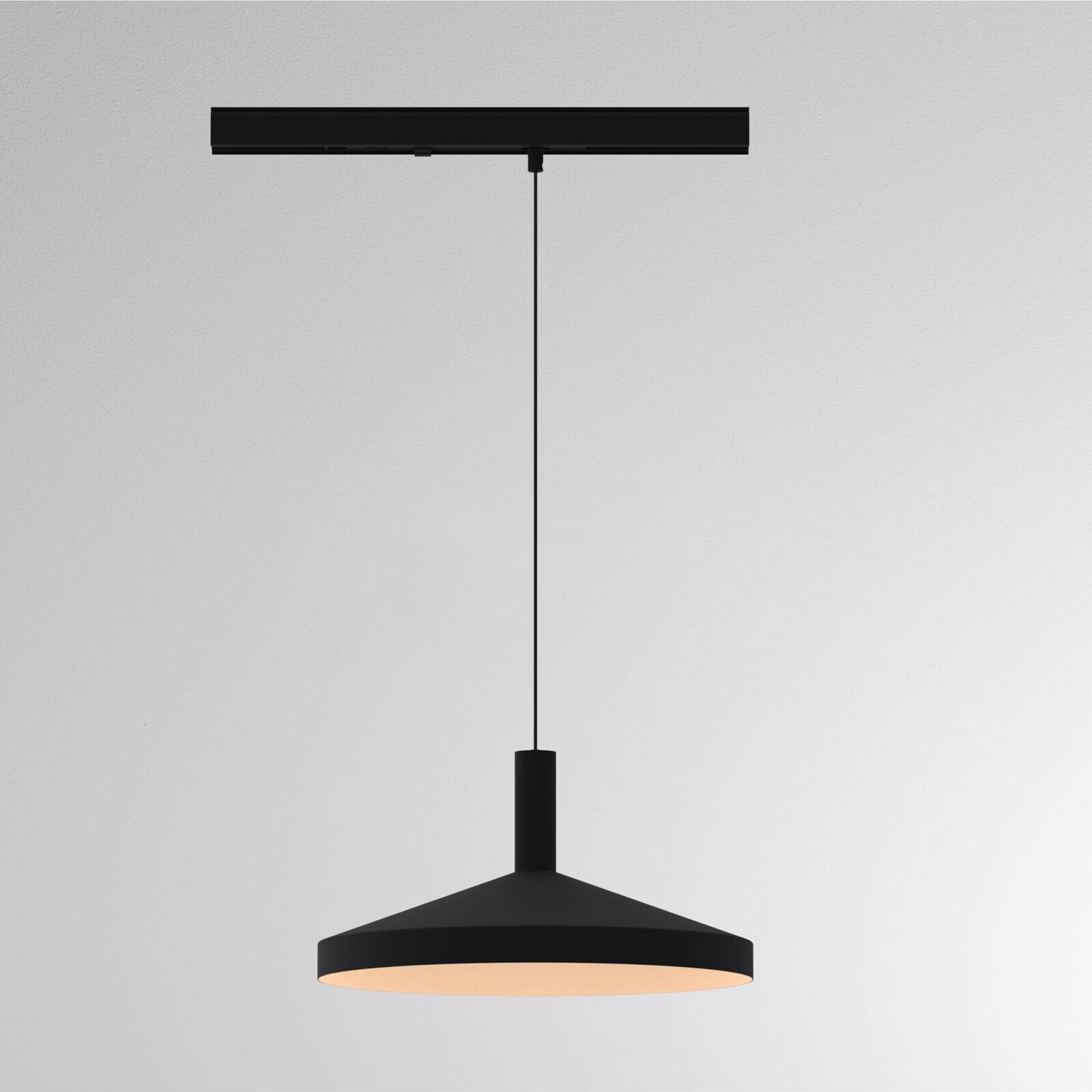 LED závesné svietidlo na lištu LORA III, čierne, Ø 36 cm, 40°, CCT, 3-fázové